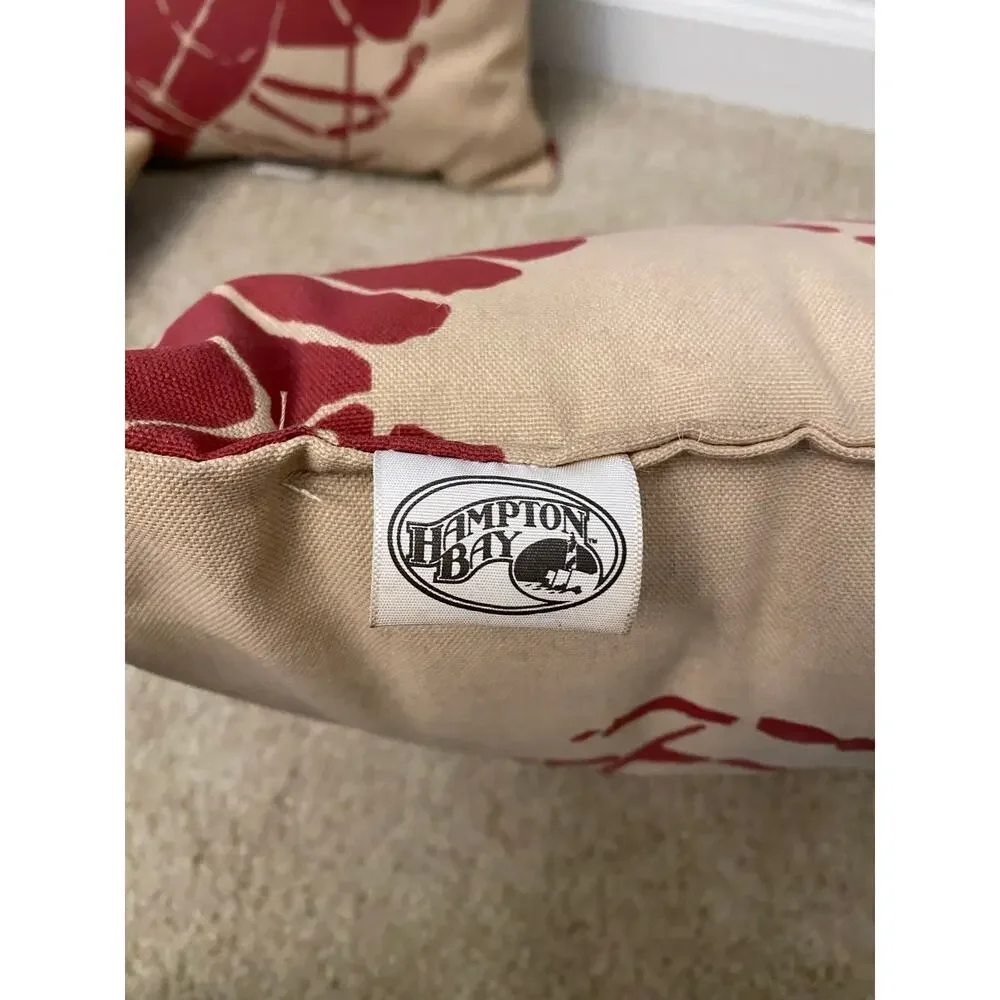 Set of 3 Hampton Bay Coastal Lobster & Stripe Throw Pillows Nautical Beach Decor